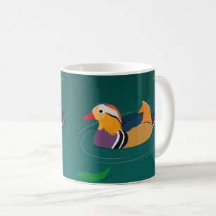 Taza De Café Pato mandarín colorido arte moderno sobre verde