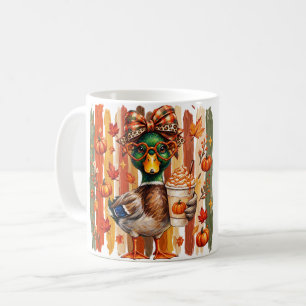Taza De Café Pato Real Coquette de Otoño Preppy con Calabaza 