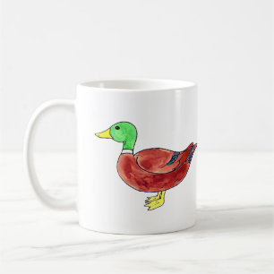Taza De Café Pato Real de Cabeza Verde Acuarela