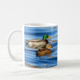 Taza De Café Patos En Agua Azul