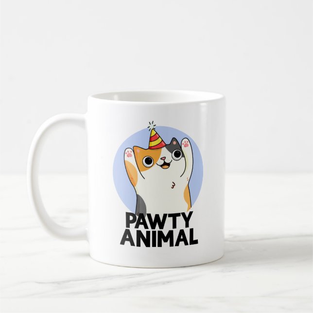 Taza De Café Patoso animal gracioso Fiesta Cat Pun (Izquierda)