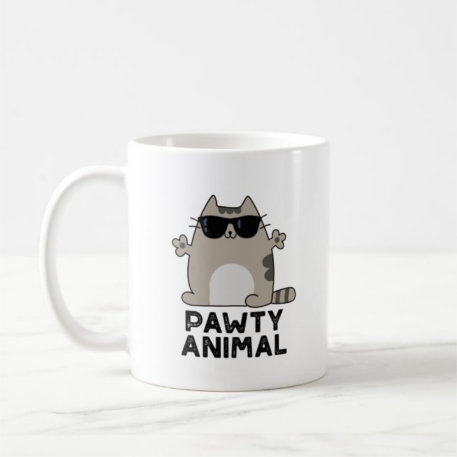 Taza De Café Patoso animal gracioso Fiesta Cat Pun (Izquierda)