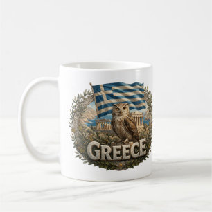 Taza De Café Patrimonio de Grecia – Emblema de Búho y Templo An