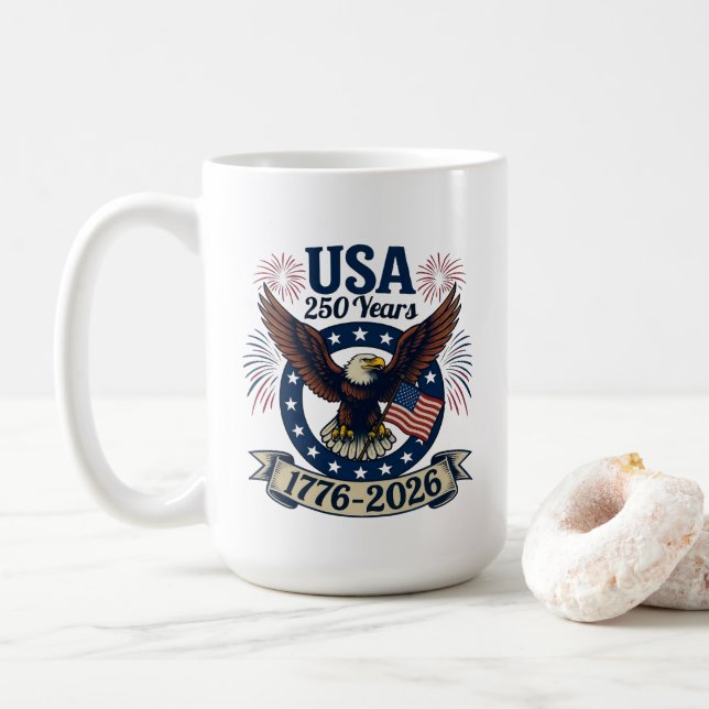 Taza De Café Patriotic American Eagle 250 Years 1776-2026 (Con donut)