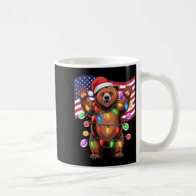 Taza De Café Patriotic Christmas Grizzly Bear Holiday Light San (Derecha)