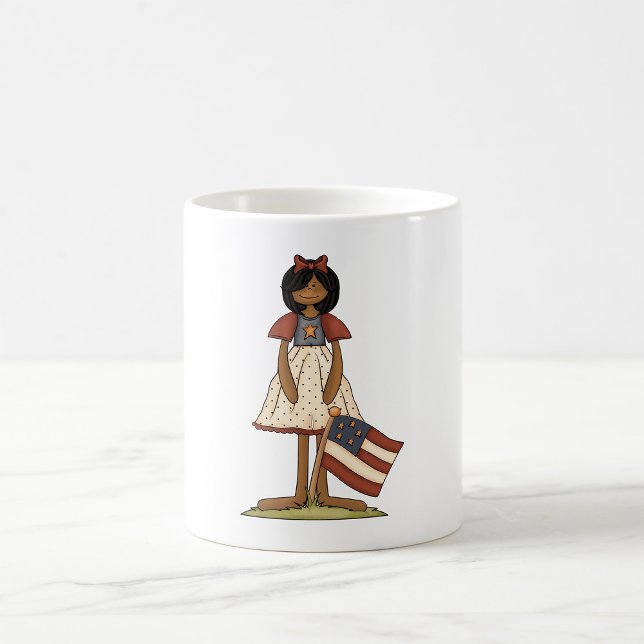 Taza De Café Patriotic Rag Doll Chica Americana Folk (Subido por el creador)