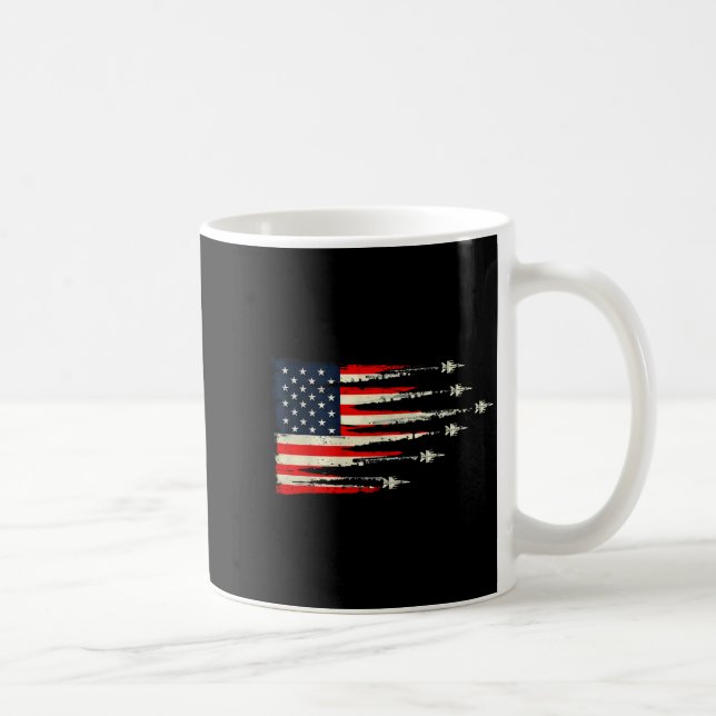 Taza De Café Patriotic Red White Blue Usa Flag Fighter Jets 4th (Derecha)