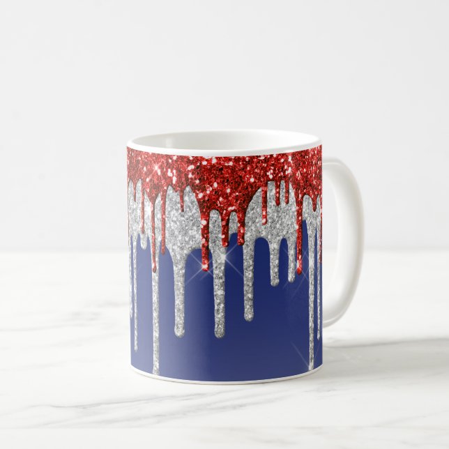 Taza De Café Patriotic Red White Glitter Drip Blue (Anverso derecho)