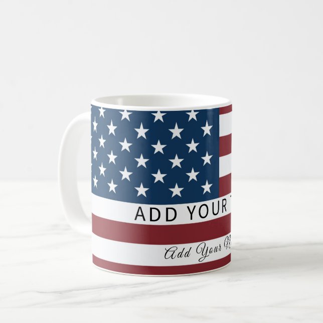 Taza De Café Patriotic US Flag Custom Text Name  (Anverso izquierdo)