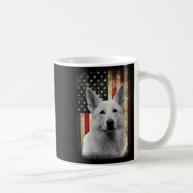 Taza De Café Patriotic White German Shepherd Flag American Usa  (Derecha)