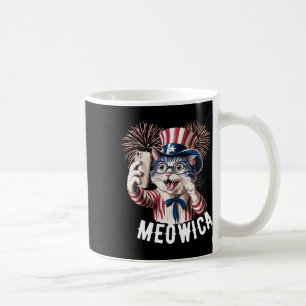 Taza De Café Patriótica Meowica 4 De Julio Cat Bandera Estadoun