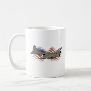 Taza De Café Patriótico B-17 Fortaleza Voladora Bomba Pesada W