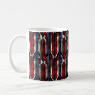Taza De Café Patriótico Rojo Blanco Azul Patrón Geométrico