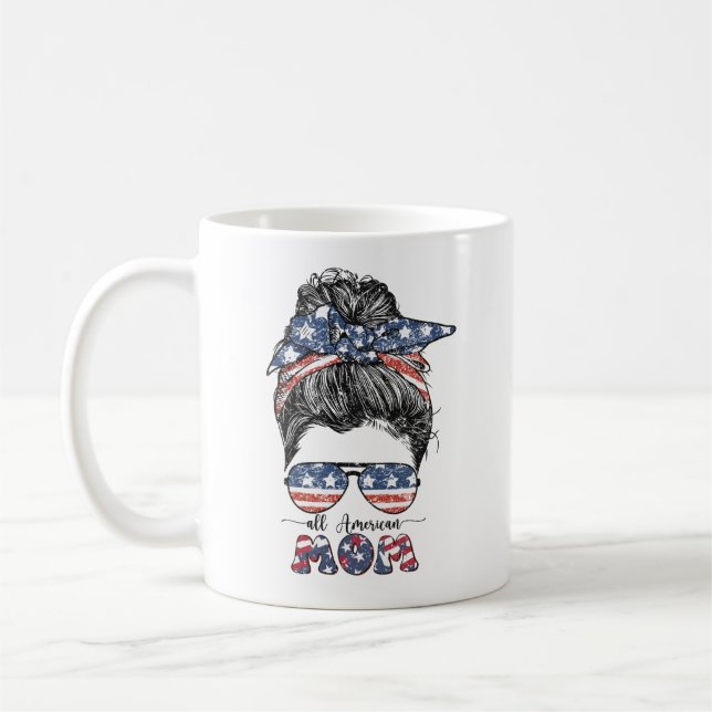 TAZA DE CAFÉ PATRIÓTICO ROJO BLANCO AZUL TODA LA MAMÁ AMERICANA (Izquierda)