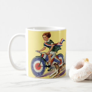 Taza De Café Patriotismo Antiguo, Niña Montando una Bicicleta P