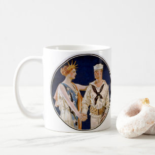Taza De Café Patriotismo Vintage, Lady Liberty con marinero de 