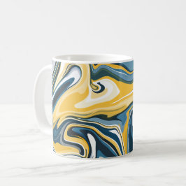 Taza De Café Patrón abstracto azul y amarillo fluido