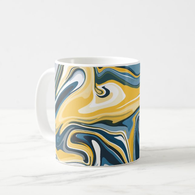 Taza De Café Patrón abstracto azul y amarillo fluido (Anverso izquierdo)