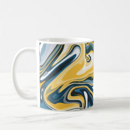 Taza De Café Patrón abstracto azul y amarillo fluido