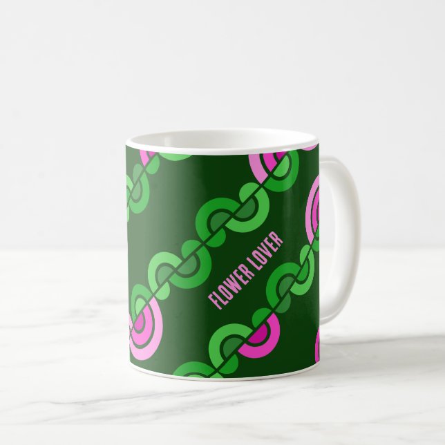 Taza De Café Patrón abstracto de flores verdes púrpuras (Anverso derecho)