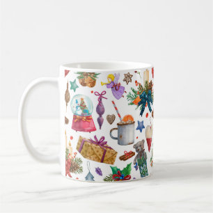 Taza De Café Patrón acuarela con adorno navideño vintage