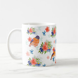 Taza De Café Patrón acuarela con aves y flores