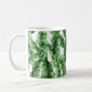 Taza De Café Patrón acuarela con hojas de palma de plátano. P d
