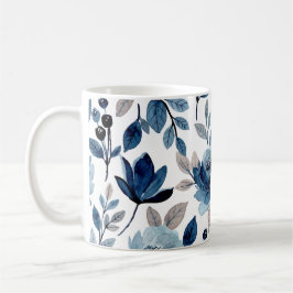 Taza De Café Patrón acuarela floral azul marino