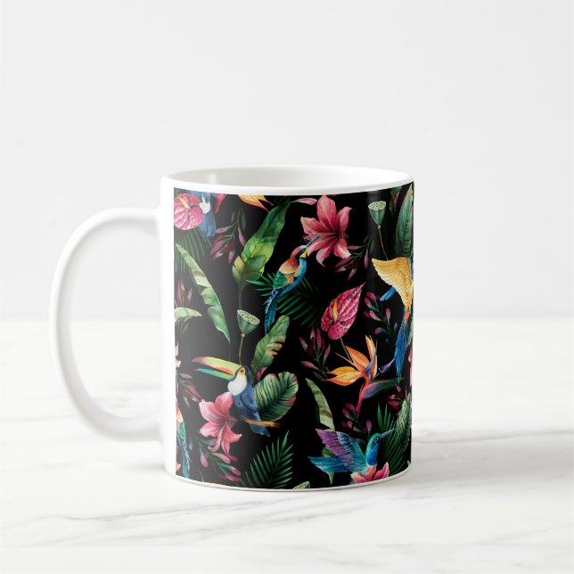Taza De Café Patrón acuarela sin costura, aves tropicales, touc (Izquierda)