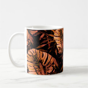 Taza De Café Patrón acuarela sin costuras con hojas tropicales