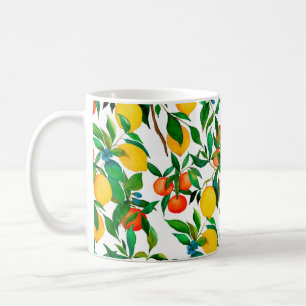 Taza De Café Patrón acuarela sin fisuras con cítricos.