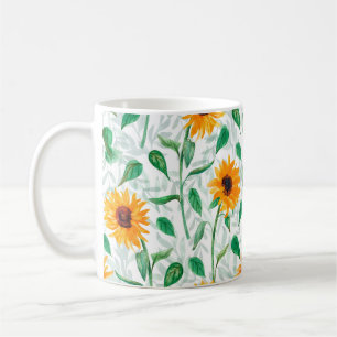 Taza De Café Patrón acuarela sin fisuras con girasoles