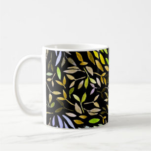 Taza De Café Patrón acuarela sin fisuras con hojas coloridas.