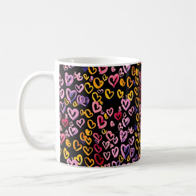 Taza De Café Patrón acuarela sin fisuras con los corazones.  (Izquierda)