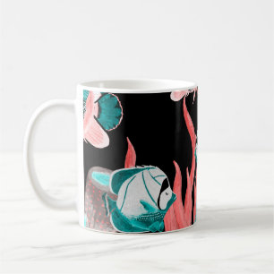Taza De Café Patrón acuarela sin soldadura con peces exóticos e