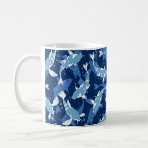 Taza De Café Patrón acuático azul - Koi Fish