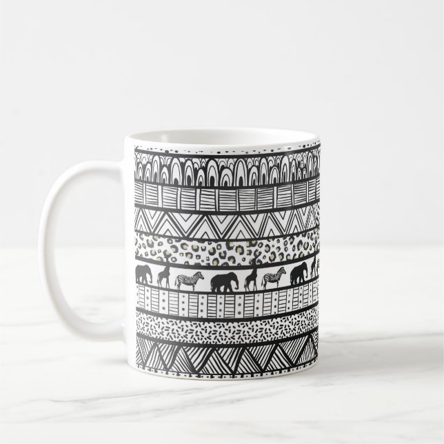 Taza De Café Patrón africano tribal blanco negro (Izquierda)