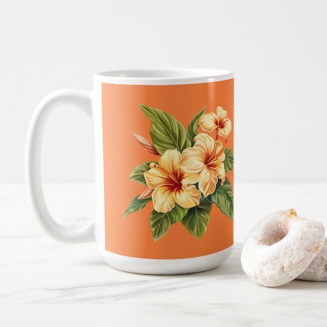 Taza De Café Patrón amarillo de Hibiscus en Naranja (Con donut)
