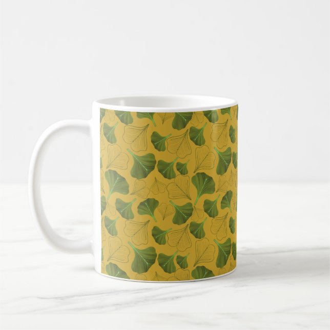 Taza De Café Patrón amarillo de la hoja de Ginkgo floral (Izquierda)