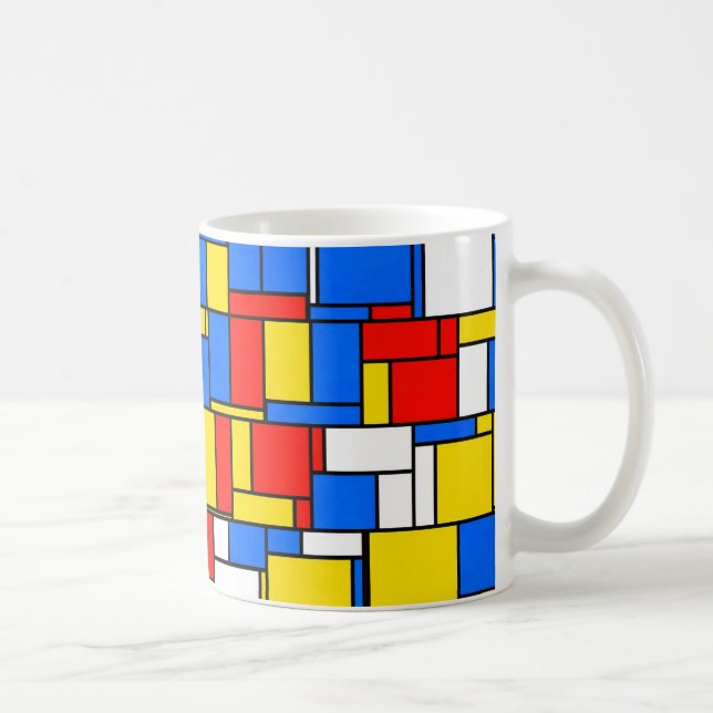 Taza De Café Patrón amarillo rojo azul de inspiración mondriana (Derecha)