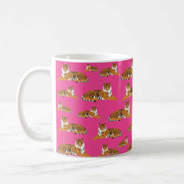 Taza De Café Patrón animal de tigre de jungla rosada Naranja (Izquierda)