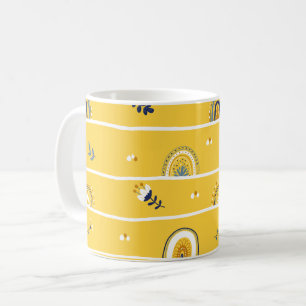 Taza De Café Patrón arcoiris floral amarillo bonito