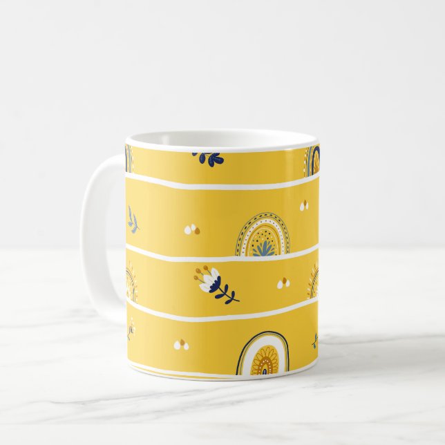 Taza De Café Patrón arcoiris floral amarillo bonito (Anverso izquierdo)