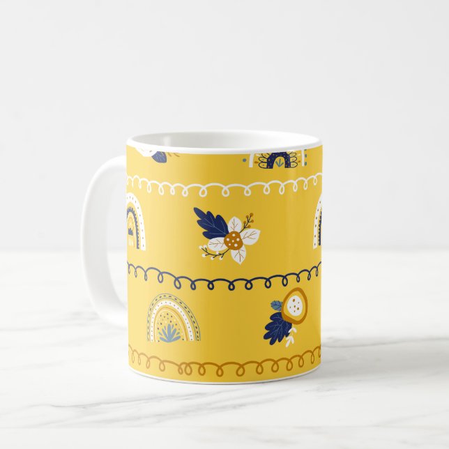 Taza De Café Patrón arcoiris floral amarillo bonito (Anverso izquierdo)