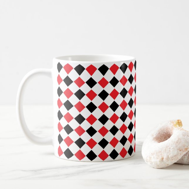 Taza De Café Patrón Argyle Negro y Rojo (Con donut)