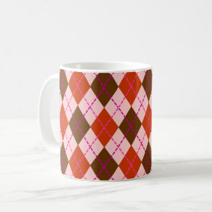 Taza De Café Patrón Argyle Rojo Rosa y Marrón