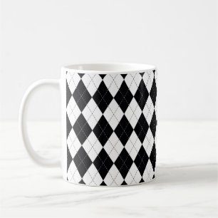 Taza De Café Patrón argyle sin fisuras en blanco y negro. Geome