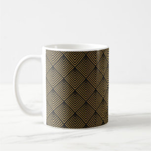 Taza De Café Patrón Art Decó. Grupo de fondo negro y dorado s