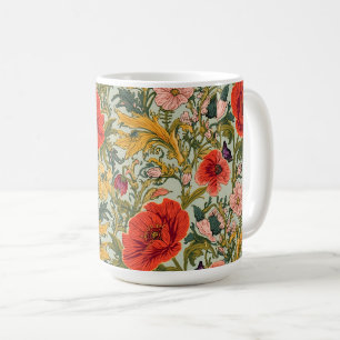 Taza De Café Patrón Art Nouveau de amapolas florales de William