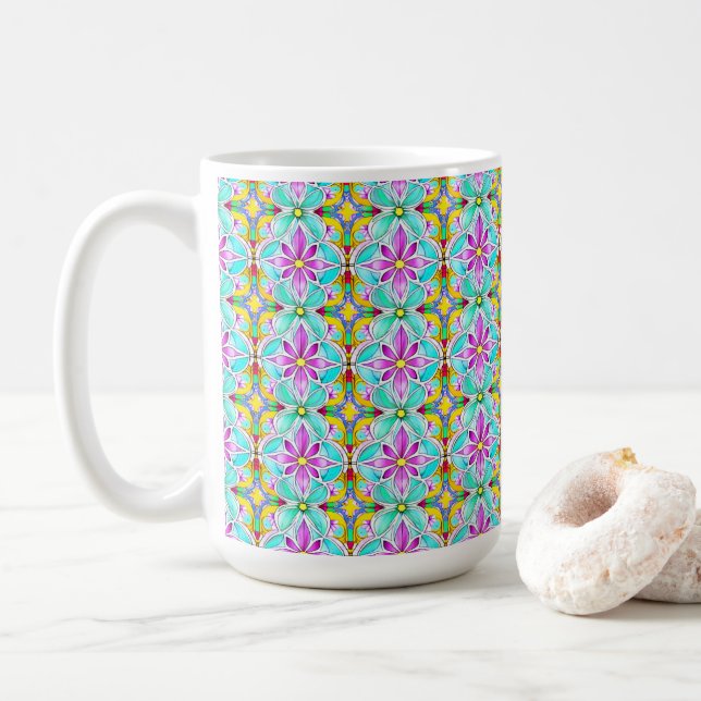 Taza De Café Patrón Art Nouveau Floral de acuarela Café Mug (Con donut)